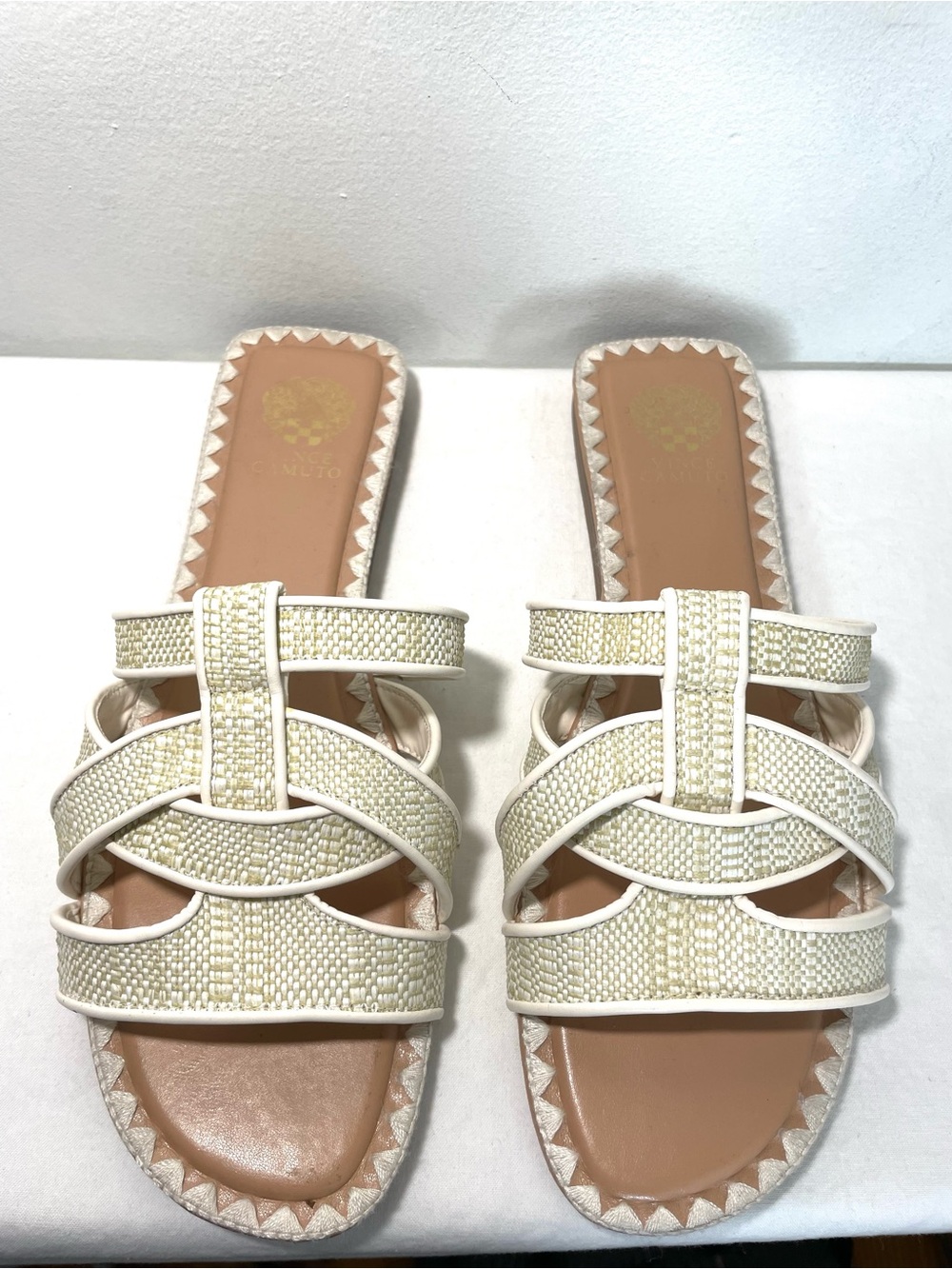 Vince Camuto Cream Woven Sandal Slides 10